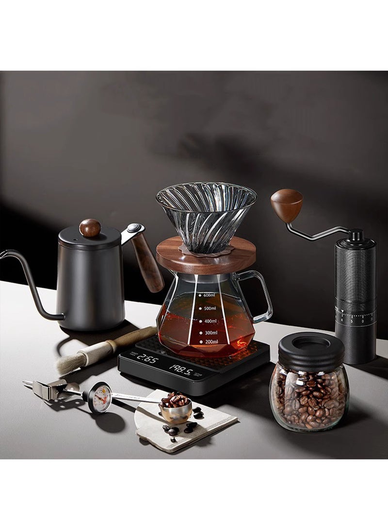 PAKCHOICE 10 Pcs Drip Coffee Maker Set V60 Drip Coffee Set with Goose Neck Kettle Digital Scale Manual Grinder and 100 Pcs Paper Filter Hand Brewing Coffee Accessories Kit - Image 2